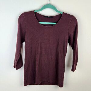 Vulin Peru Pima Cotton Soft Stretchy 3/4 Sleeve Top Burgundy sz 36/S